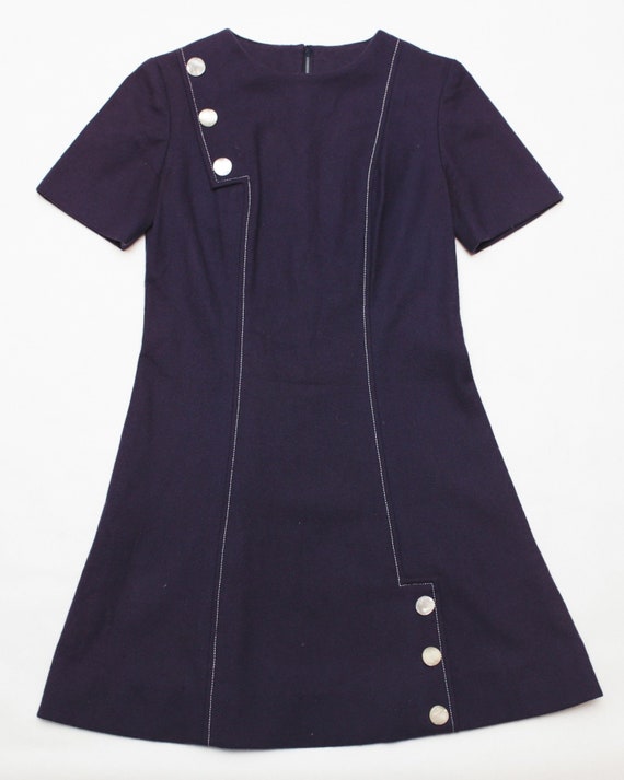Mod navy blue dress with white accent stitching a… - image 1