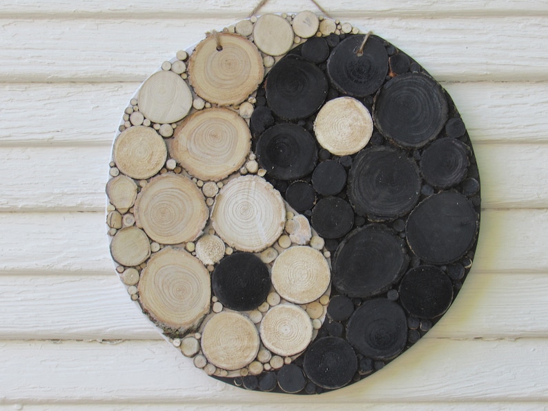 Ying Yang Wooden Mosaic Wall Art with a Birch Wood Backer image 8