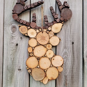 Supersized Deer Mount Wooden Mosaic Wall Art with a Birch Wood Backer