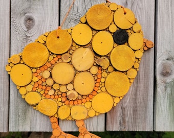 Large Little Chick Wooden Mosaic Wall Art with a Birch Wood Backer