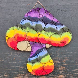 Medium Sized Tie-Dye Mushroom Wooden Mosaic Wall Art with a Birch Wood Backer