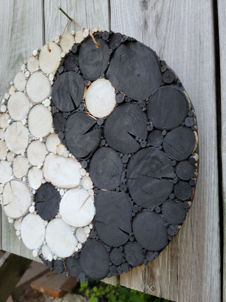 Ying Yang Wooden Mosaic Wall Art with a Birch Wood Backer image 5