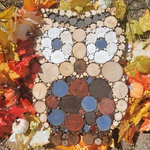 Medium Handmade Wooden Mosaic Owl Wall Art with a birch wood backer
