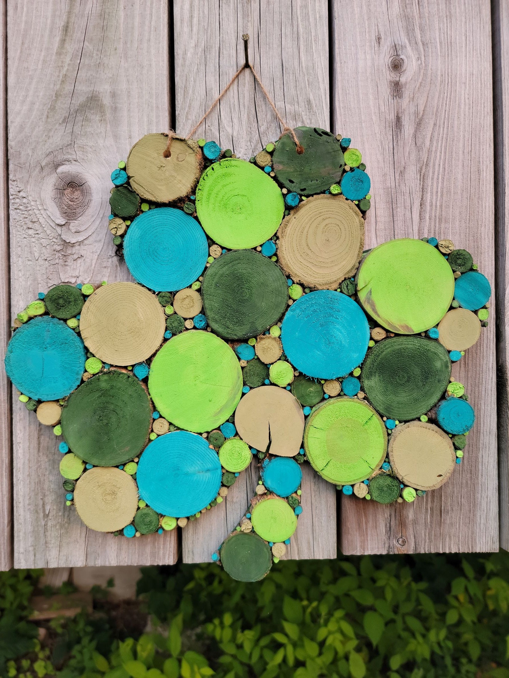 Shamrock Wooden Mosaic Wall Art in Multiple Shades of Green Wall Art