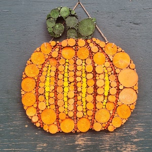 Large Orange Pumpkin Wooden Mosaic Wall Art