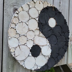 Ying Yang Wooden Mosaic Wall Art with a Birch Wood Backer image 4