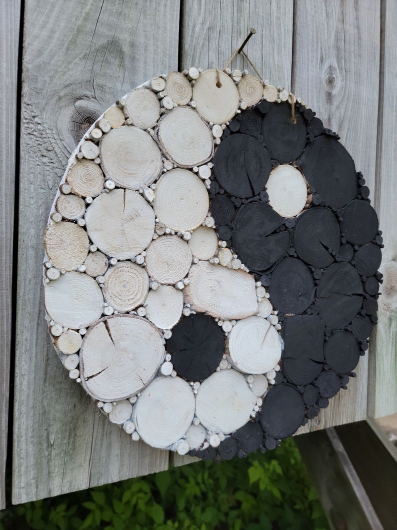 Ying Yang Wooden Mosaic Wall Art with a Birch Wood Backer image 4