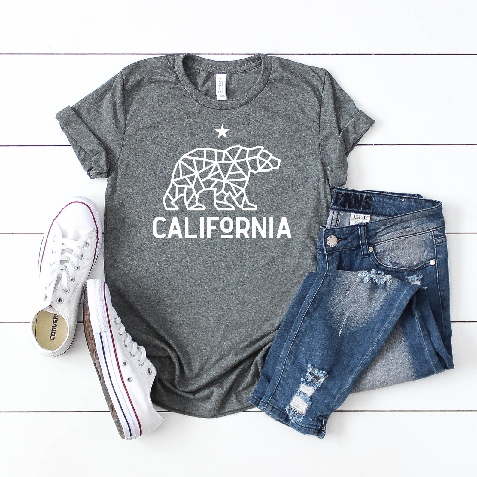 thumbnail image 2 of Funny California Bear 'Hippie Chillafornia' Crewneck T-Shirt – Unisex, 100% Cotton, Sizes S-5X 2 of 6