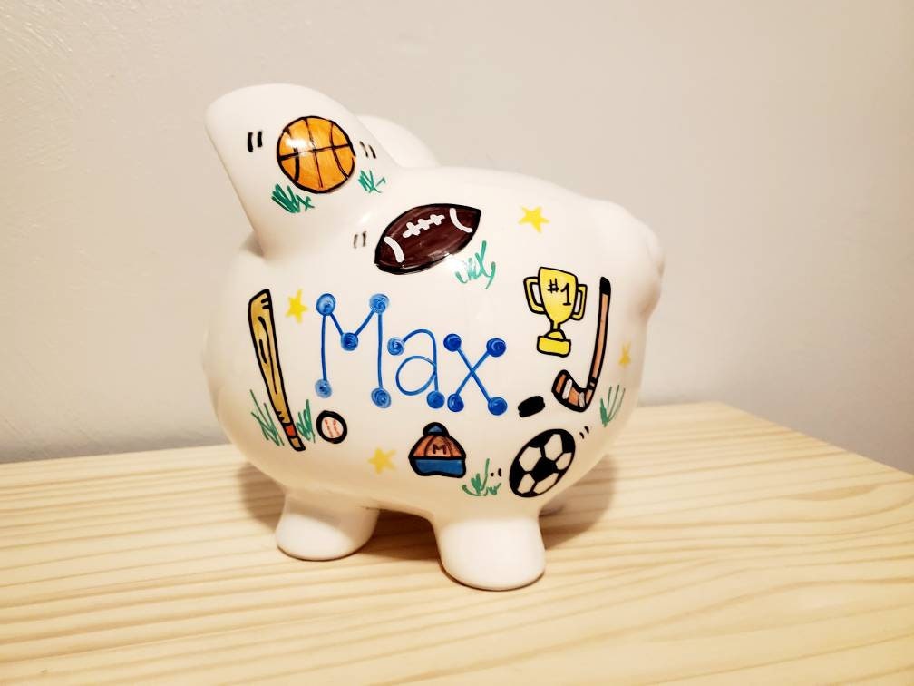 Burton & Burton Keramik Sparschwein - American Football Design Fürs Kinderzimmer | 5 Zoll Hoch
