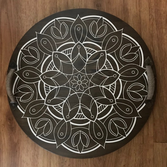 Mandala Round Wood Tray Or Lazy Susan Ottoman Coffee Table Etsy