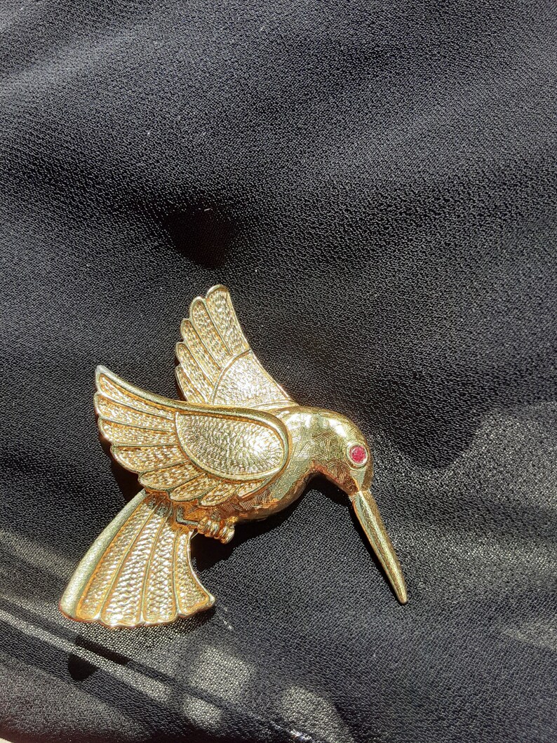 14k Gold Hummingbird Jewelry Vintage Brooch or Pin with Red | Etsy