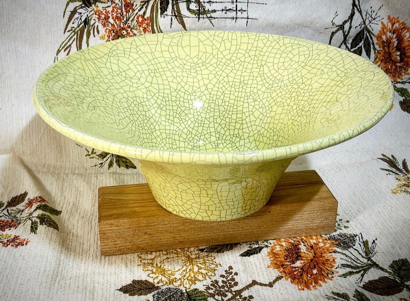Vintage Green Ceramic Bowl Glazed with Retro Crackle Design Etsy