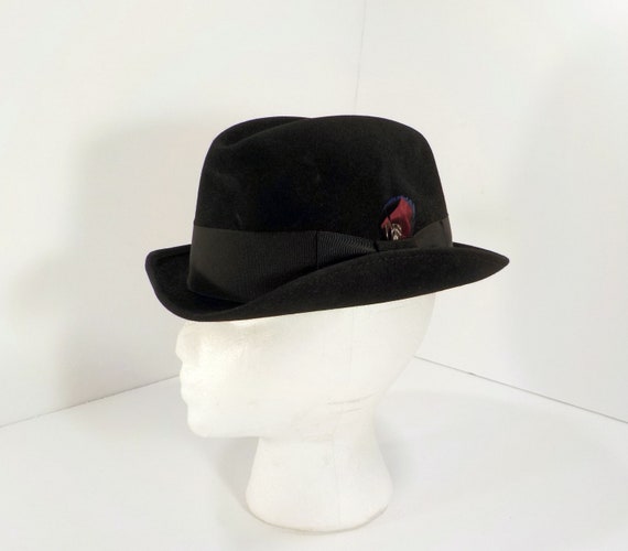 Mens 1950s Gangster Hat Black Stingy Brim Vintage Fedora W Etsy