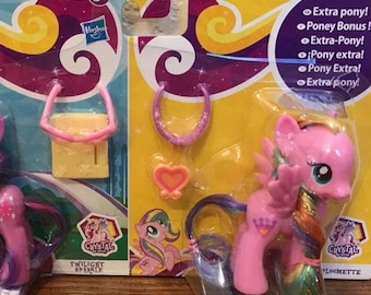 Vintage My Little Pony PLOOMETTE & TWILIGHT SPARKLE Crystal Empire 2-Pack - G4, 3&quot;, FiM, Tinsel, Heart Glasses, Mint on Card, New