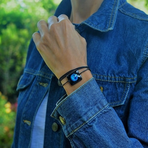 JEWELRY Enamel  Handmade Bracelet Blue Black Enamel Copper Evil Eye Handmade Gift Copper Enamel Bracelet For Women Enamel Bracelet Charms