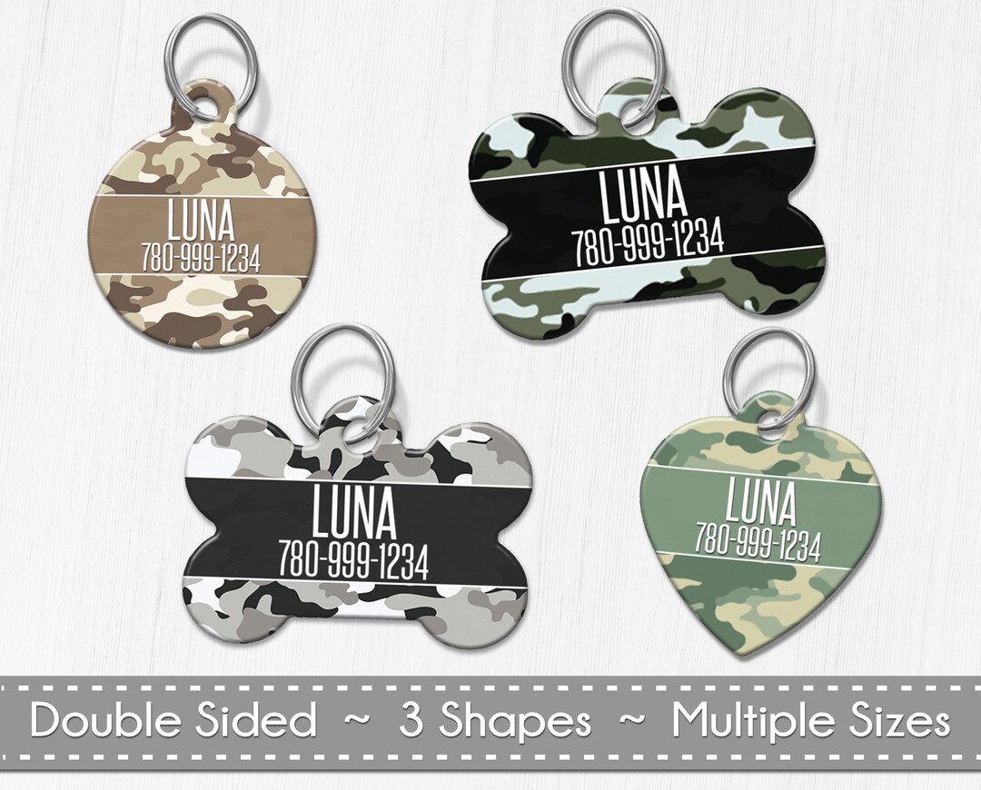 Camo Pet ID Tag, Camouflage Dog Collar Tag, Personalized Dog Tag for