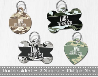 Camo Pet ID Tag, Camouflage Dog Collar Tag, Personalized Dog Tag for Dogs, Custom Large Dog Tag, Double Sided Bone Pet Tag