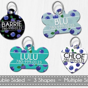 Dog tag for dogs, Blueberry Dog Collar Tag, Personalized Pet ID Tag, Custom Large Dog Tag, Double Sided Bone Pet Tag,