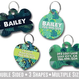 Tropical Leaves dog tag for dogs, Double sided blue and green dog tag, Personalized Lime Green Cat Tag, Customized Lost Pet ID Tag, Pet Gift