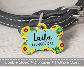 Sunflower Custom Pet Tag, Yellow Floral ID Tag, Double Sided Dog Tag for Dog, Pet ID Tag, Personalized Floral Dog Tag,  Sunflower Pet Tag