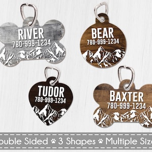 Mountain dog tag for dogs, Bone Shaped Pet ID Tag, Double sided personalized pet tag, Cat ID Tag, Lost Pet Tag, Large Mountain Dog tag