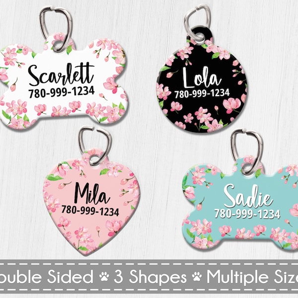 Pink Flowers Dog Tag, Dog ID Tag, Dog Tag, Floral Pet Tag, Girl Dog Tag, Cute Dog ID Tag, Personalized Dog ID Tag, Pretty Dog Tag For Dog