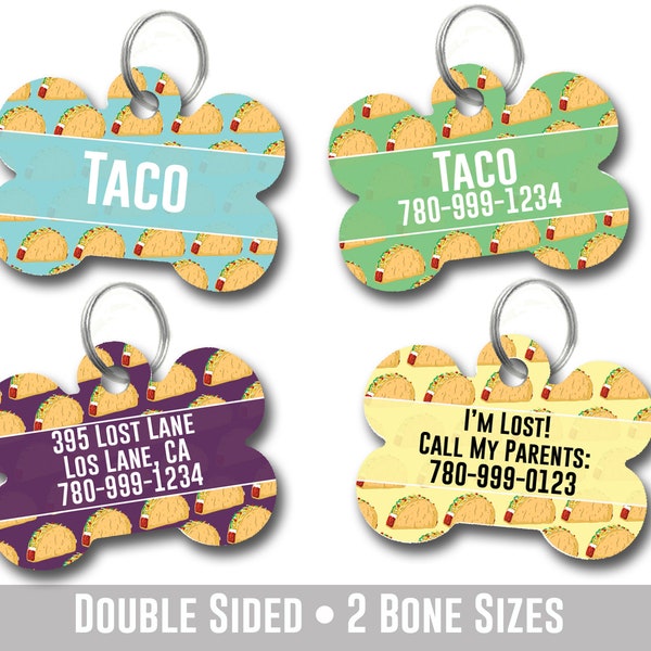 Custom Dog Tag, Taco Pet ID Tag, Double Sided Pet Tag, Dog Tag for Dogs, Personalized Pet Tag Metal; Large Dog Tag