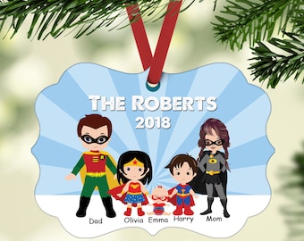 Superhero Personalized Christmas Family Ornament