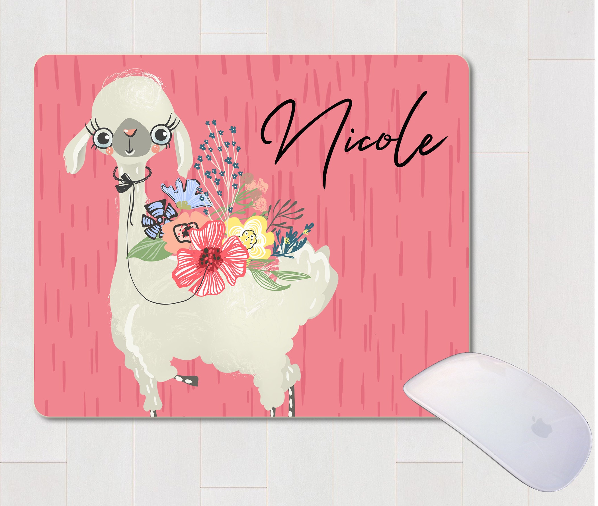 Llama Mouse Pad Llama Mousepad Llama With Flowers Mouse Mat Etsy Canada