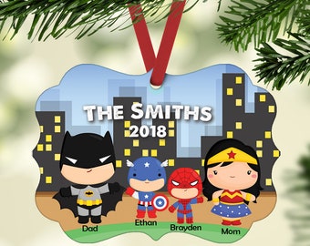 Personalized Superhero Family Christmas Ornament Keepsake