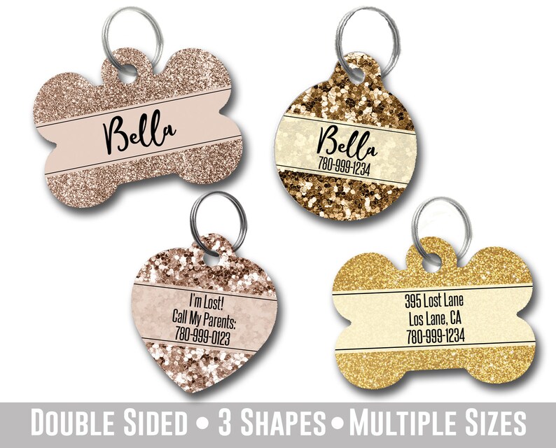 Rose Gold Faux Glitter Dog Tag for Dogs Double Sided Faux Etsy