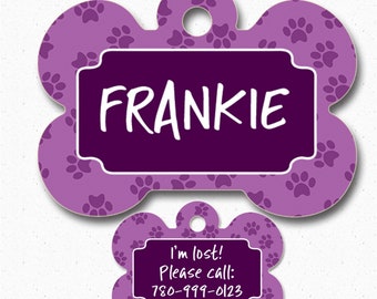 Purple Paw Print Pet ID Tag; Double sided dog tag; Personalized Pet Tag; Cat ID Paw Print Tag; Lost Pet Tag; Pet Gift; Pet Accessory