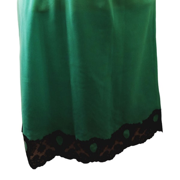 Vintage Late 1960s Teal Green Half Slip Black Lace Charade Sm - Med VFG