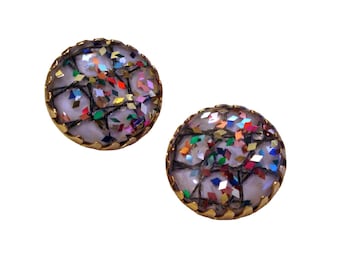 Vintage 1962 Signed Sarah Coventry CARNIVAL Confetti Clip On Earrings  VFG