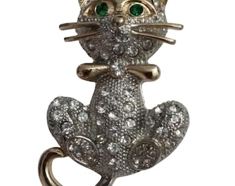 Vintage Kenneth Cole Crystal Kitty Cat Brooch c. 1980s  VFG