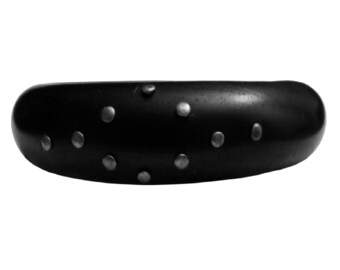 Vintage 1980s Chunky Black Wooden Bangle Bracelet Silver Studs VFG