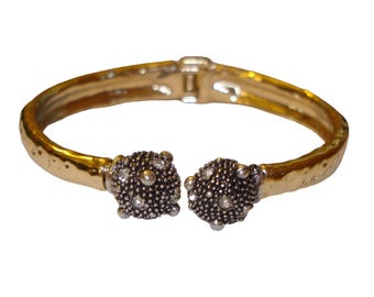 Vintage 1980s Unusual Gold Tone Metal and Faux Marcasite Clamper Bracelet  VFG