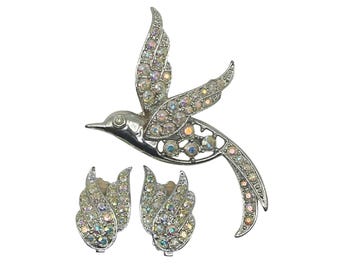Vintage 1965 Sarah Coventry Bird of Paradise Demi Parure Set Aurora Borealis VFG