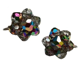 Vintage 1950s to Early 60s Signed Laguna AB Austrian Crystal Clip On Earrings VFG