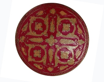 Vintage 1960s to Early 1970s BOHO Hippie Large Round Red Enamel and Brass Floral Motif Belt Buckle India  VFG