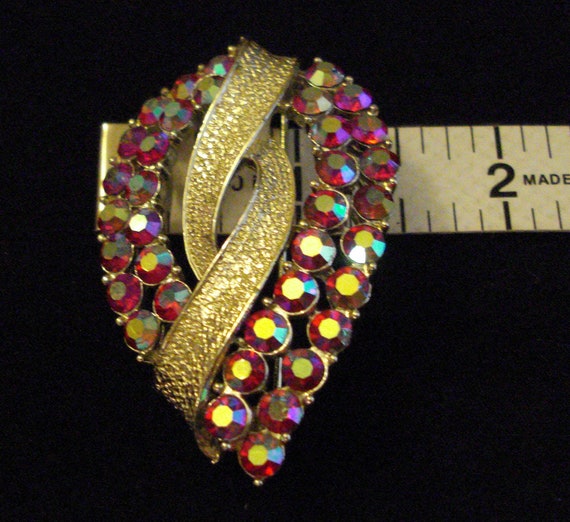 Vintage 1950s Signed Coro Red AB Rhinestones and … - image 5