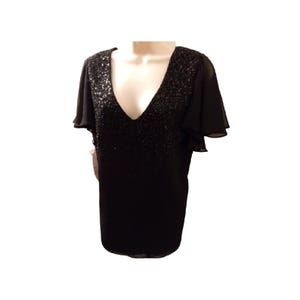 Vintage Y2K Alfred Angelo Black Chiffon Beaded Top NOS size 12 VFG