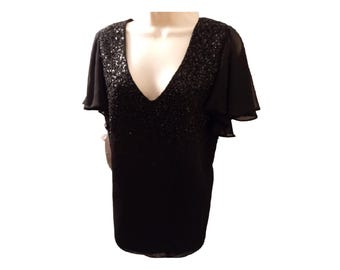 Vintage Y2K Alfred Angelo Black Chiffon Beaded Top NOS size 12 VFG