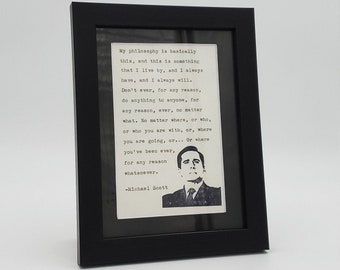 Michael Scott Philosophy Quote From The Office Hand Typed On Antique Typewriter (Framed And Matted) 5x7