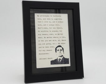 Michael Scott Philosophy Citation de The Office Hand Tapé sur la machine à écrire antique (Framed And Matted) 5x7