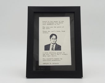 Dwight Schrute Multiple Quote From The Office Hand Typed On Antique Typewriter (Framed And Matted) 5x7