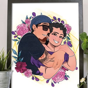 Portrait of couple with flowers,custom portrait,digital drawing,digital portrait,anniversary gift,birthday gift,wedding gift.