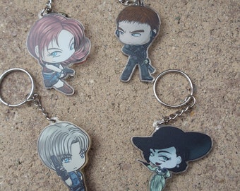 Resident Evil  - Lady Dimitrescu, Chris and Claire Redfield, and Leon S. Kennedy Charms Keychains