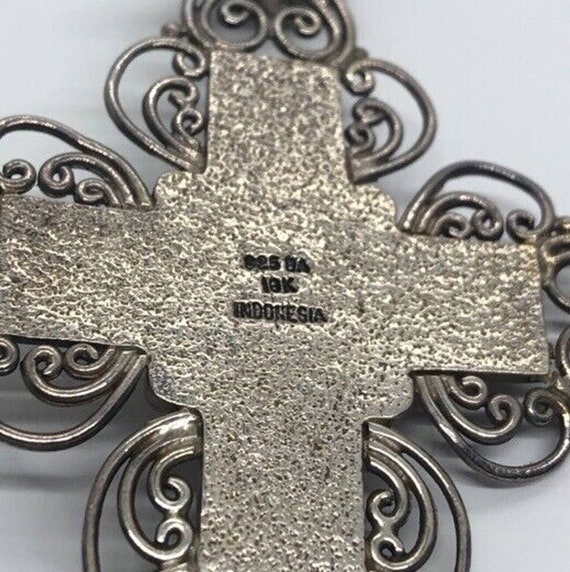 HUGE 18k Gold Sterling Silver Cross Pendant Onyx … - image 5