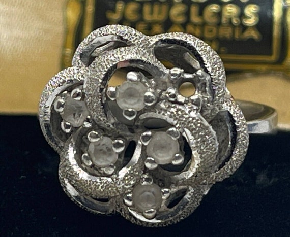 Vintage Sterling Silver Ring 925 Size 8 Flower Rh… - image 2